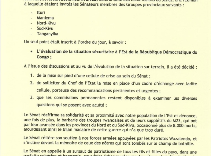 Enjeux sécuritaires : mise sur pied d'une cellule de crise au Sénat [Document]