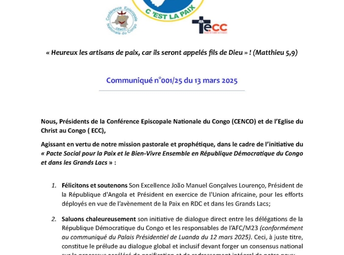 Dialogue global et inclusif : ces fleurs de la CENCO et ECC au Président Félix Tshisekedi
