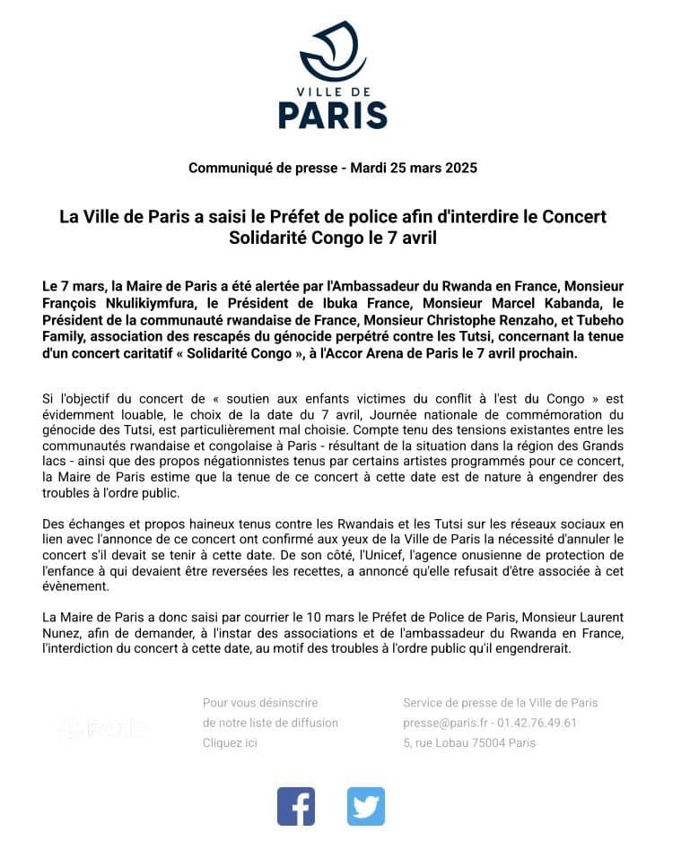 France : le concert"solidarité congo" menacé une fois de plus