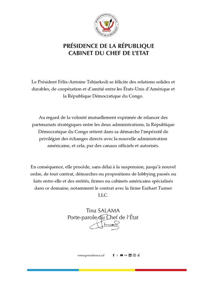 URGENT : RDC- USA POUR DES PARTENARIATS STRATÉGIQUES DIRECTS ET OFFICIELS