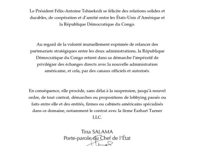 URGENT : RDC- USA POUR DES PARTENARIATS STRATÉGIQUES DIRECTS ET OFFICIELS