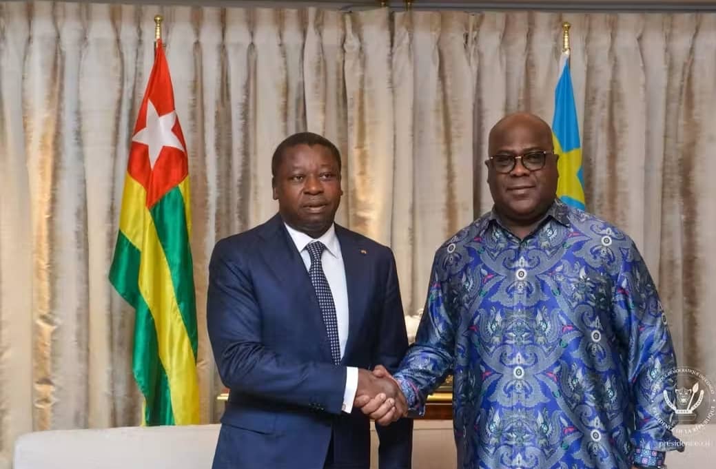 LE PRÉSIDENT FÉLIX TSHISEKEDI A REÇU CE JEUDI SON HOMOLOGUE FAURE GNASSINGBÉ, LE NOUVEAU MÉDIATEUR DE L’UA SUR LE CONFLIT SÉCURITAIRE DANS L’EST DE LA RDC
