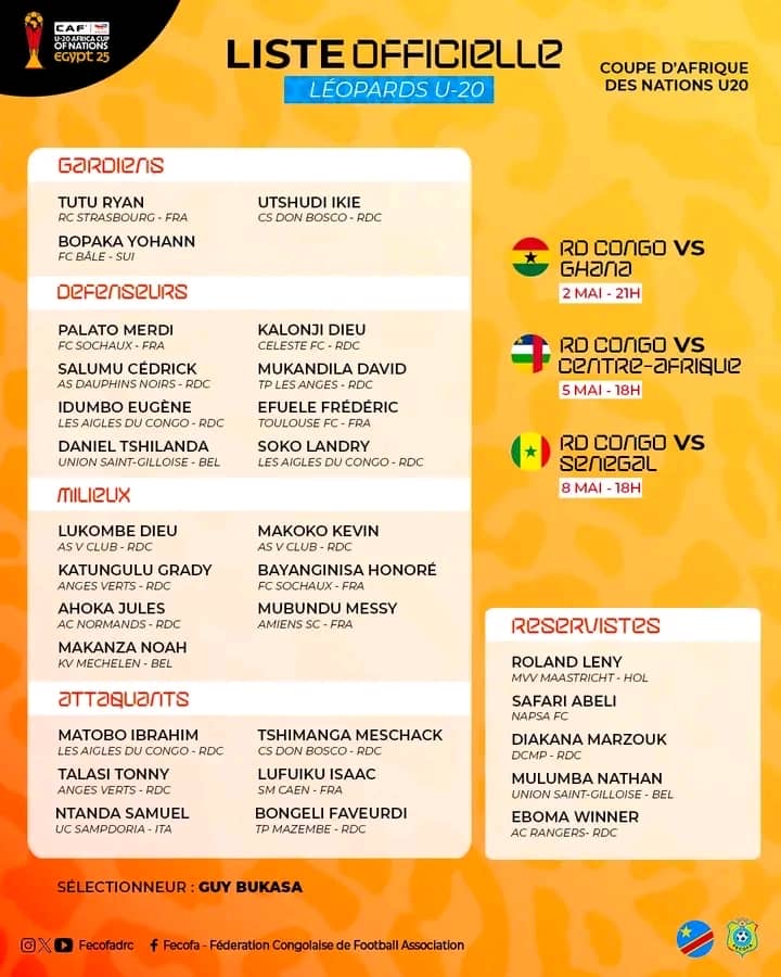 SPORT/CAN U20 LES 24 LÉOPARDEAUX OFFICIELS SONT CONNUS