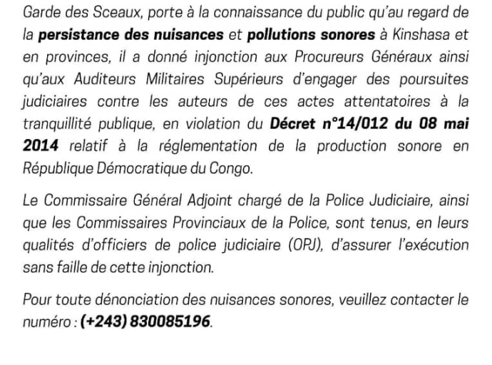 Nuisance Sonore à Kinshasa : Constant Mutamba passe à la vitesse supérieure