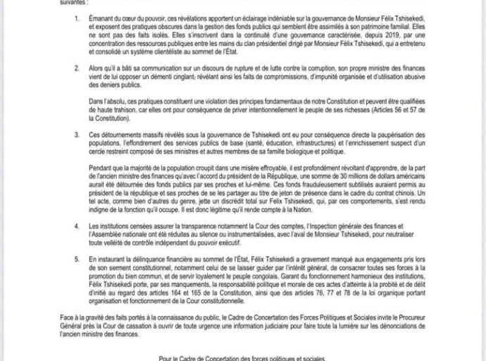 RDC: REVELATIONS EXPLOSIVES DE NICOLAS KAZADI, OPPOSITION EXIGE JUSTICE