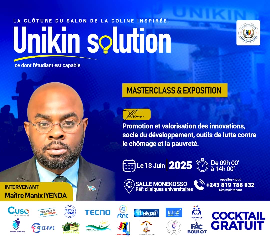 CLÔTURE DU SALON DE LA COLINE INSPIRÉE PRÉVUE LE 13 juin À L'UNIKIN : MANIX EYENGA ET RICHINE MASENGU ANNONCENT LEUR PARTICIPATION