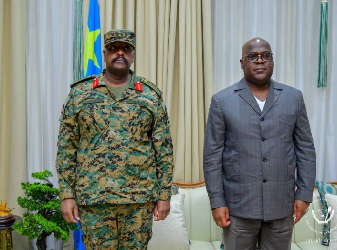 RDC: LE CHEF DE L'ÉTAT A ACCORDÉ UNE AUDIENCE AU GÉNÉRAL OUGANDAIS MUHOOZI KAINERUGABA