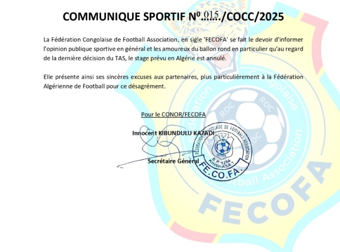 SPORT/RDC: STAGE DES LÉOPARDS A PRIMES EN ALGÉRIE ANNULER !