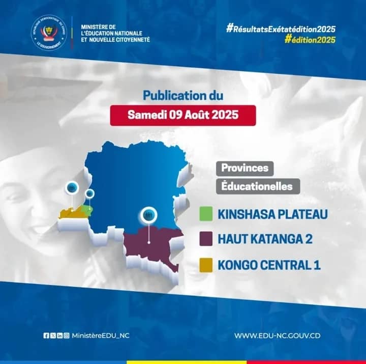 EXETAT 2025 : KINSHASA PLATEAU, HAUT-KATANGA 2 ET KONGO CENTRAL 1 A L'HONNEUR