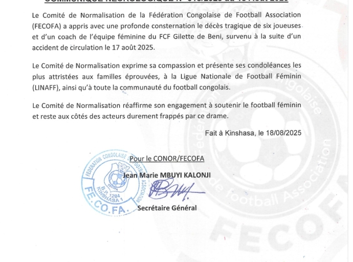 SPORT/RDC: LE FOOTBALL FÉMININ EST EN DEUIL