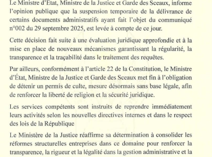 RDC : GUILLAUME NGEFA LÈVE LA SUSPENSION DE LA DÉLIVRANCE DES DOCUMENTS ADMINISTRATIFS ET ABOLIT LE PERMIS DE CULTE