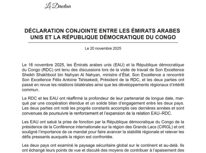 Kinshasa–Abu Dhabi : une alliance stratégique se renforce pour la paix et la sécurité régionales