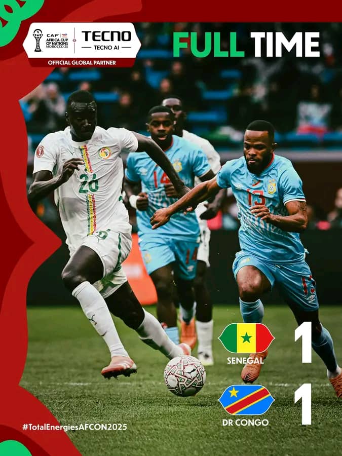 CAN Maroc 2025 : la RDC et le Sénégal se neutralisent (1-1) et gardent la tête du groupe D