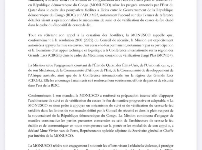 Cessez-le-feu en RDC : la MONUSCO prête à soutenir un mécanisme de vérification crédible