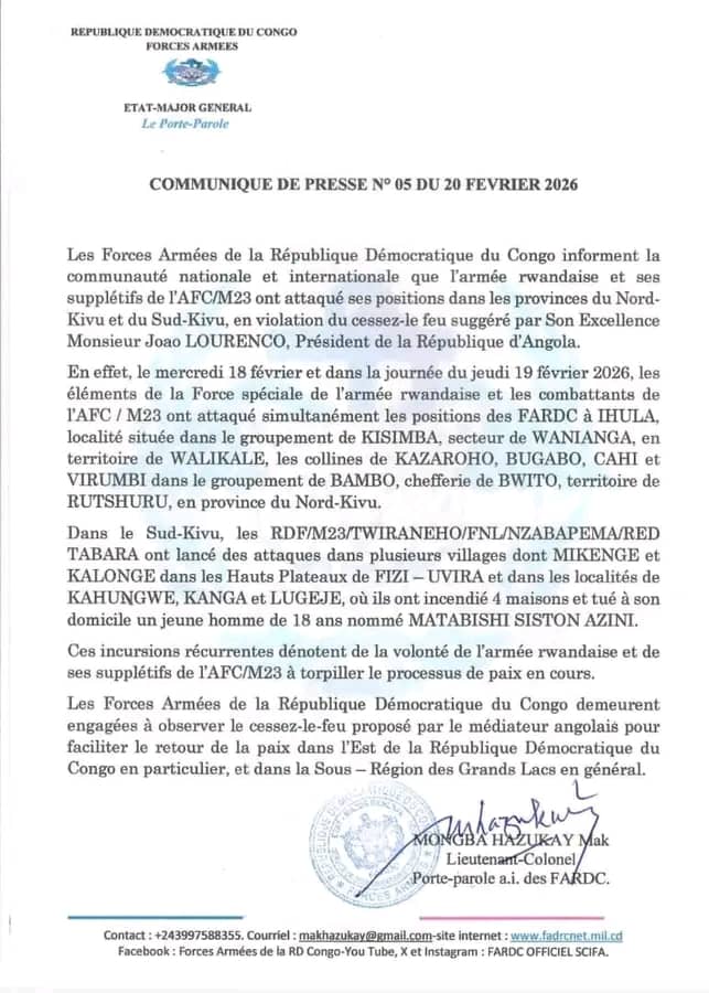 Est de la RDC : les FARDC accusent le M23 de violer le cessez-le-feu