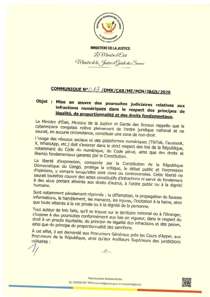 RDC : la Justice renforce le contrôle des réseaux sociaux