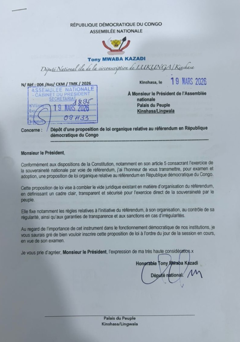 RDC : une proposition de loi pour encadrer enfin le référendum déposée à l’Assemblée nationale