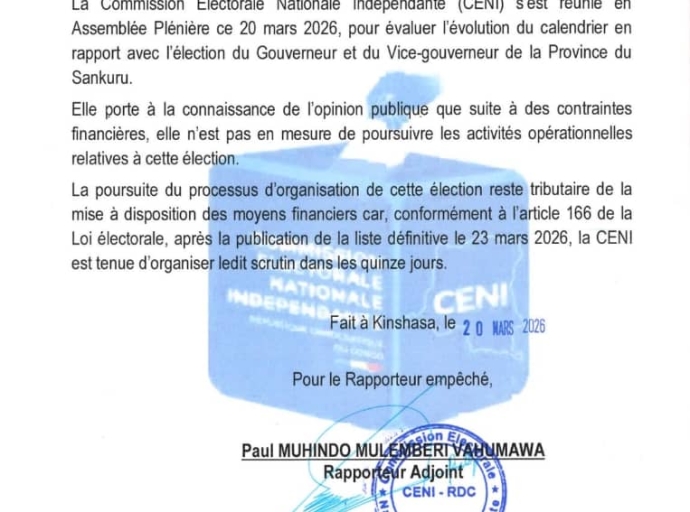 Sankuru : la CENI suspend le processus électoral faute de moyens financiers