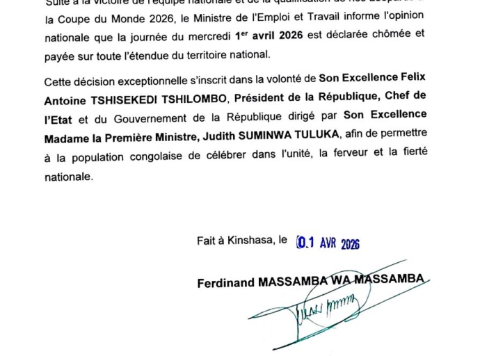 RDC : le 1er avril 2026 déclaré jour chômé et payé après la qualification des Léopards