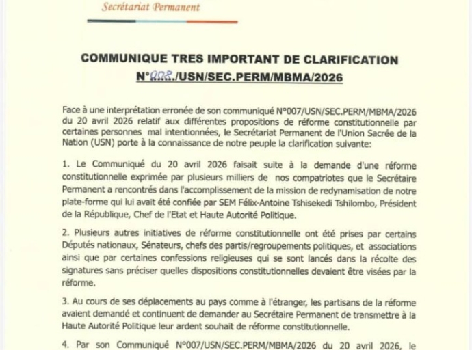 Réforme constitutionnelle : l’USN précise le sens de son communiqué du 20 avril