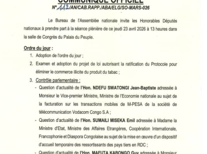 Assemblée nationale : ratification d’un protocole anti-tabac et contrôle parlementaire au menu de la plénière de ce jeudi 23 Avril