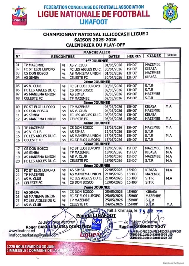 LINAFOOT : Le calendrier officiel des Play-offs dévoilé 